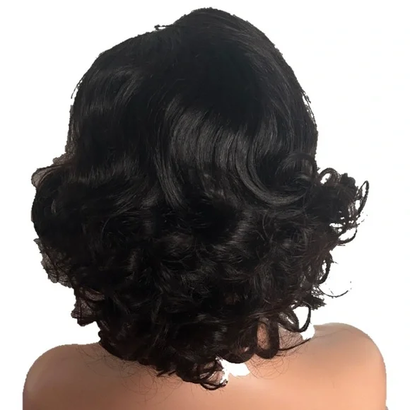 ‘Human Hair’ Wavy Black Wig 12 in Everyday Cosplay Halloween - Picture 6 of 8